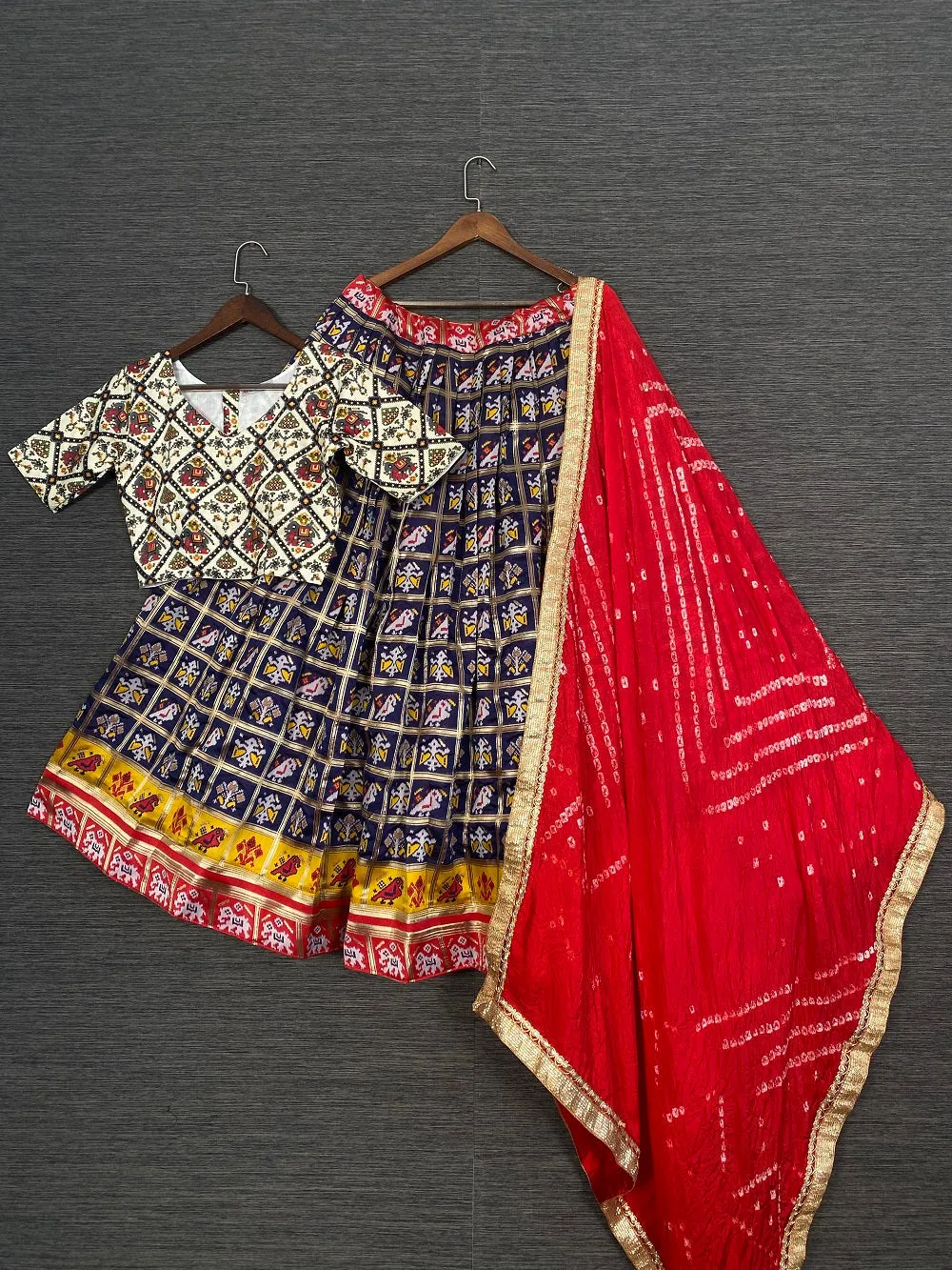 Navy Blue Color Jacquard Patola Navratri Ghaghara Choli