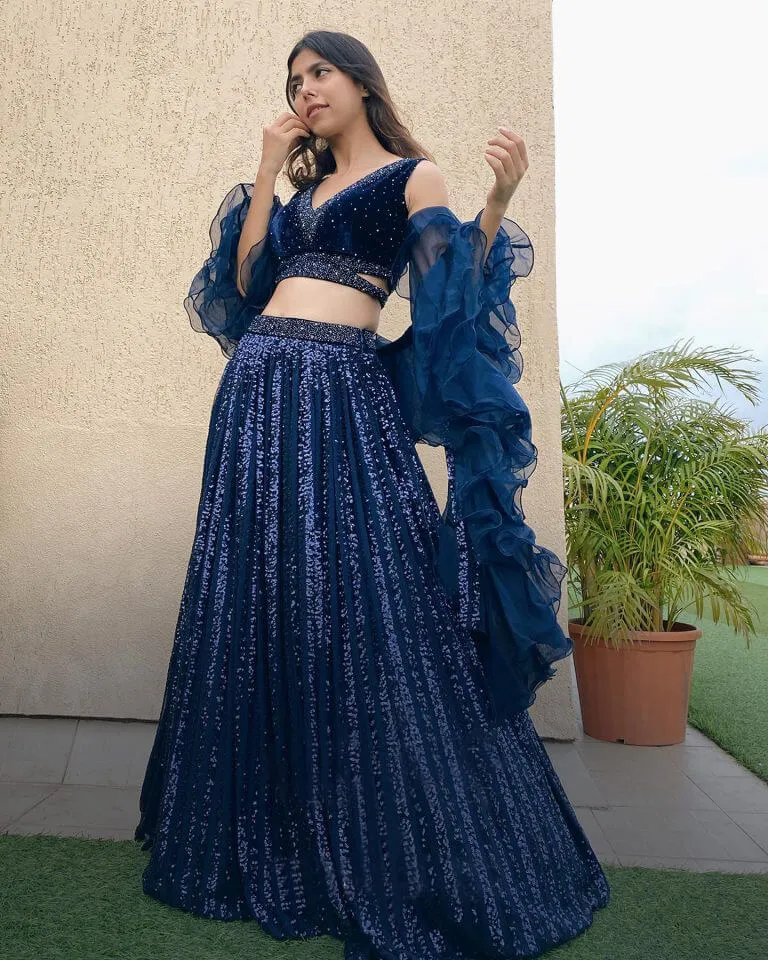 Navy Blue Lehenga Choli in Georgette with Sequence Work