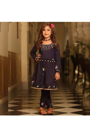 Navy Blue Sequins Detailing Kurta With Pant Set