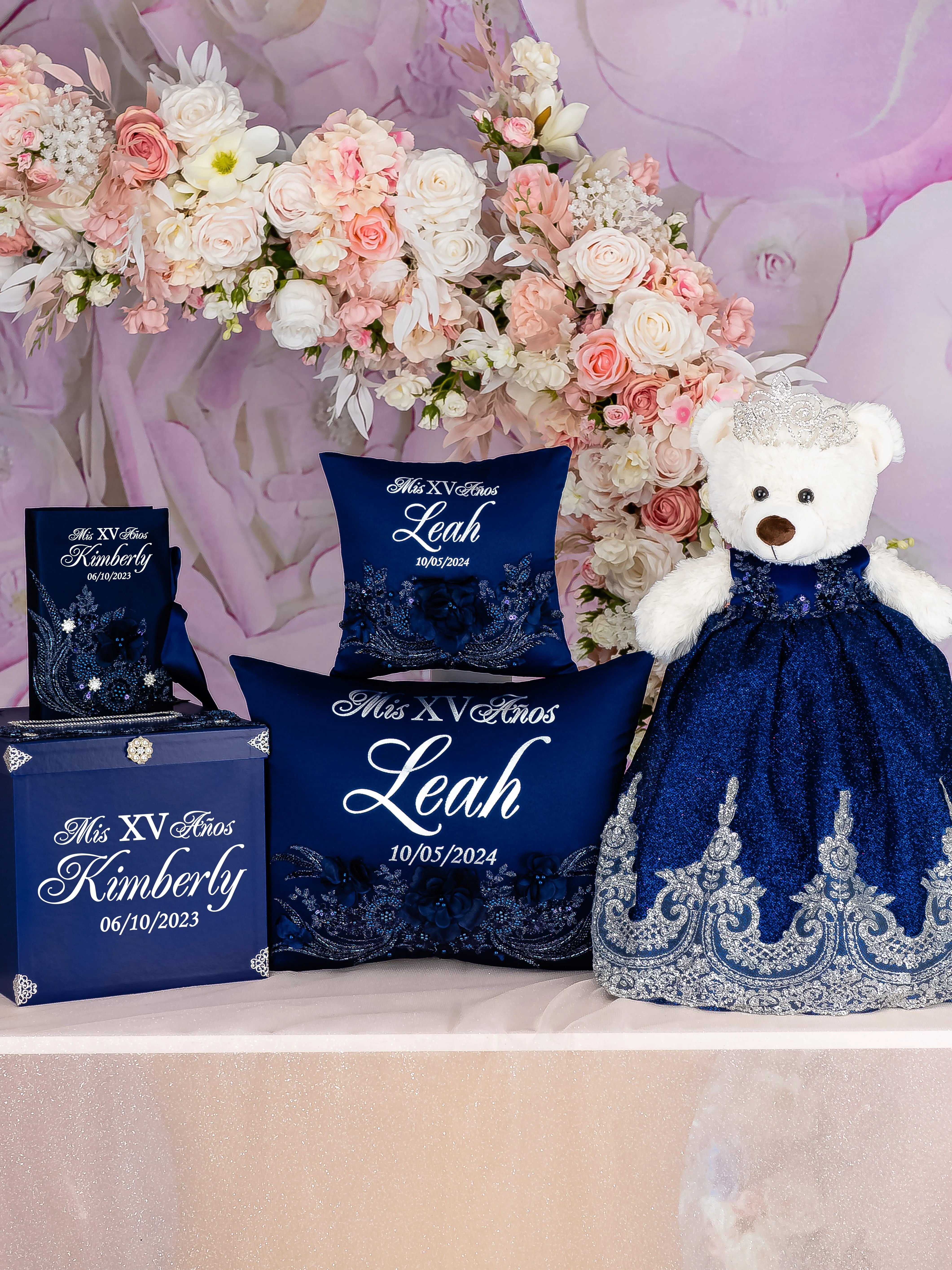 Navy Blue with silver Quinceanera Bible (Spanish version)