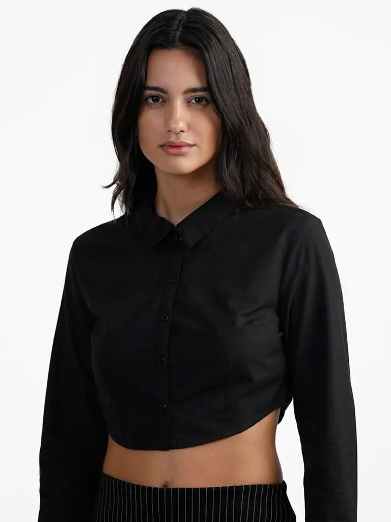 Nuon Black Cotton Crop Fit Shirt