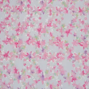 Pink Stars and Sequined Embroidered Tulle Fabric