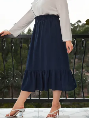 Plain Paper Bag Waist Long Plus Size Skirts