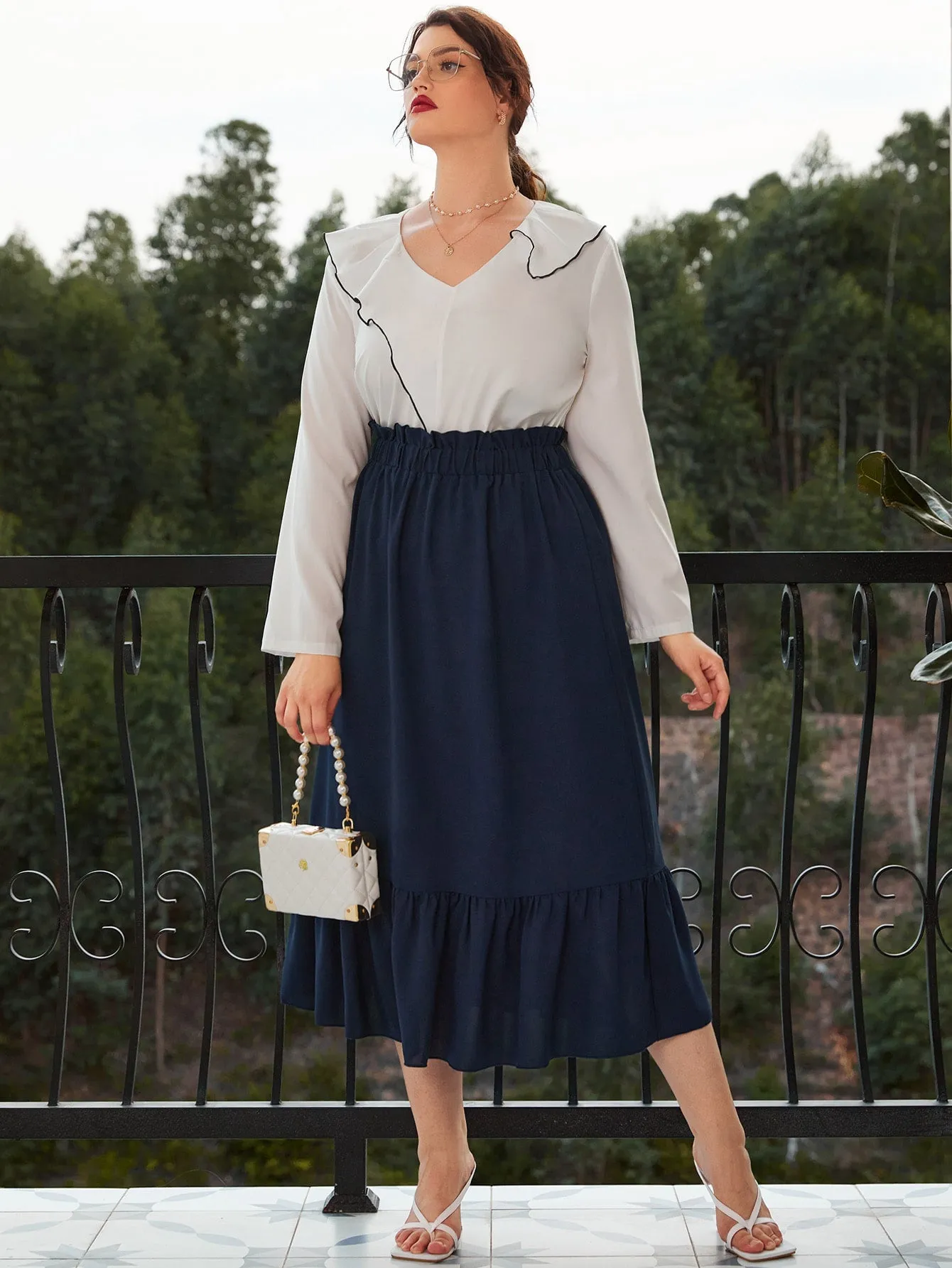 Plain Paper Bag Waist Long Plus Size Skirts