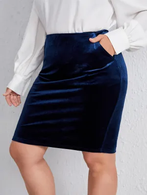 Plain Pocket Short Plus Size Skirt