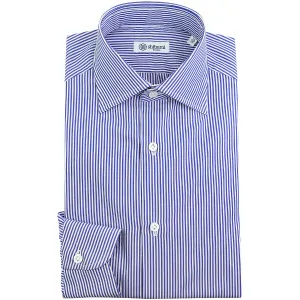 Poplin Pencil Stripe Semi Spread Shirt - White / Blue - Regular Fit