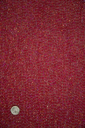 Purple Red Sequins & Beads on Silk Chiffon Fabric