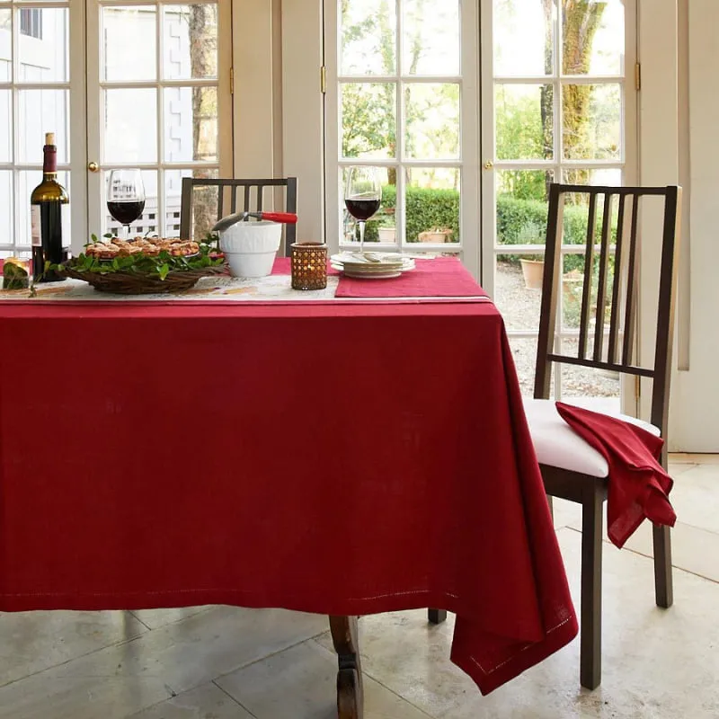 Rans Elegant Hemstitch Red Tablecloth