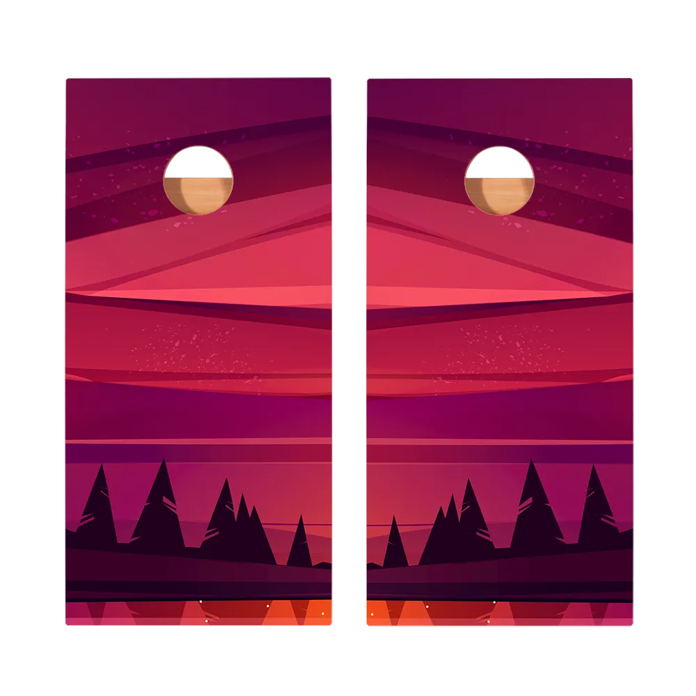 Red Forest Sunset Star Cornhole Boards