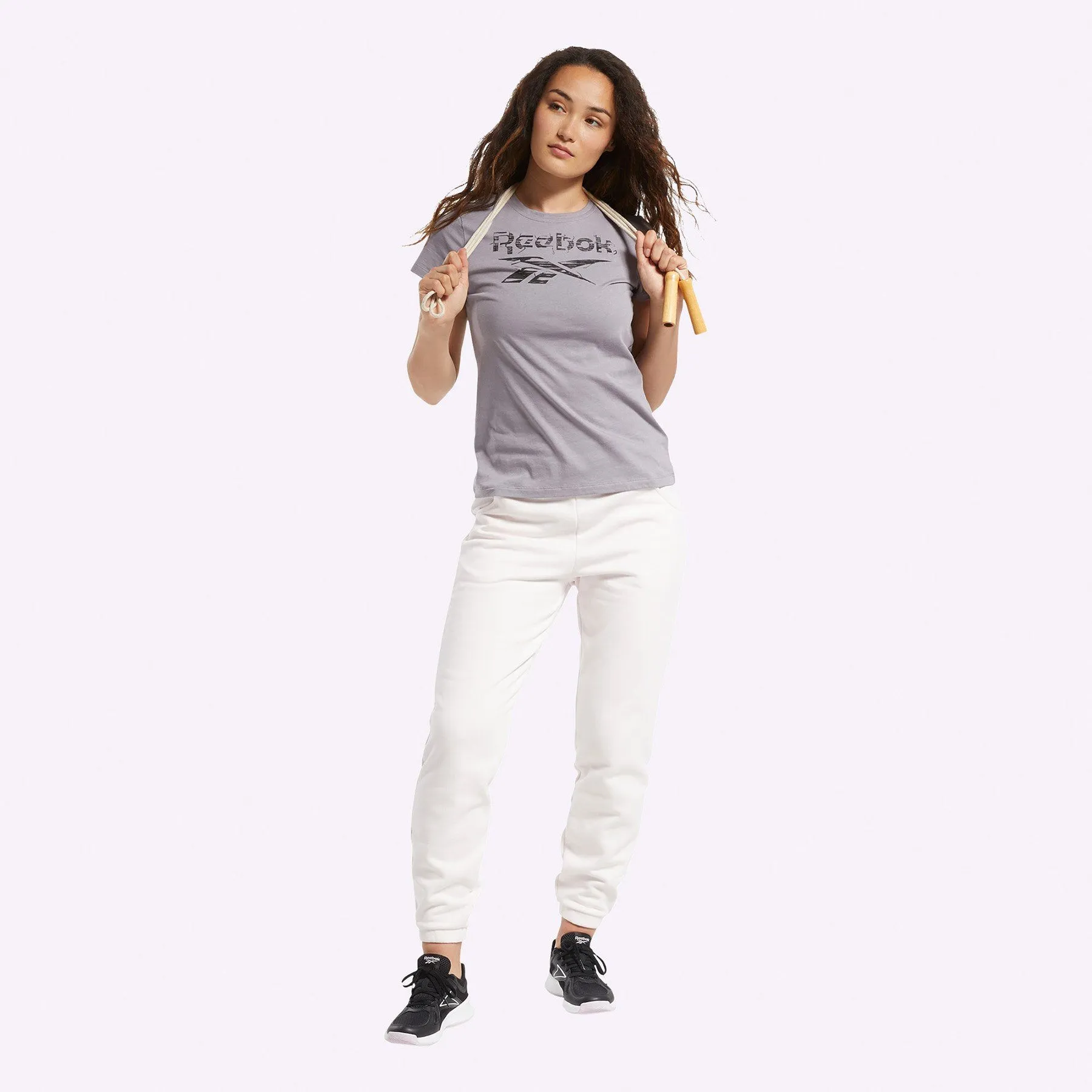 Reebok - Women's Training Essentials Stacked Logo Tee - GRAVITY GREY