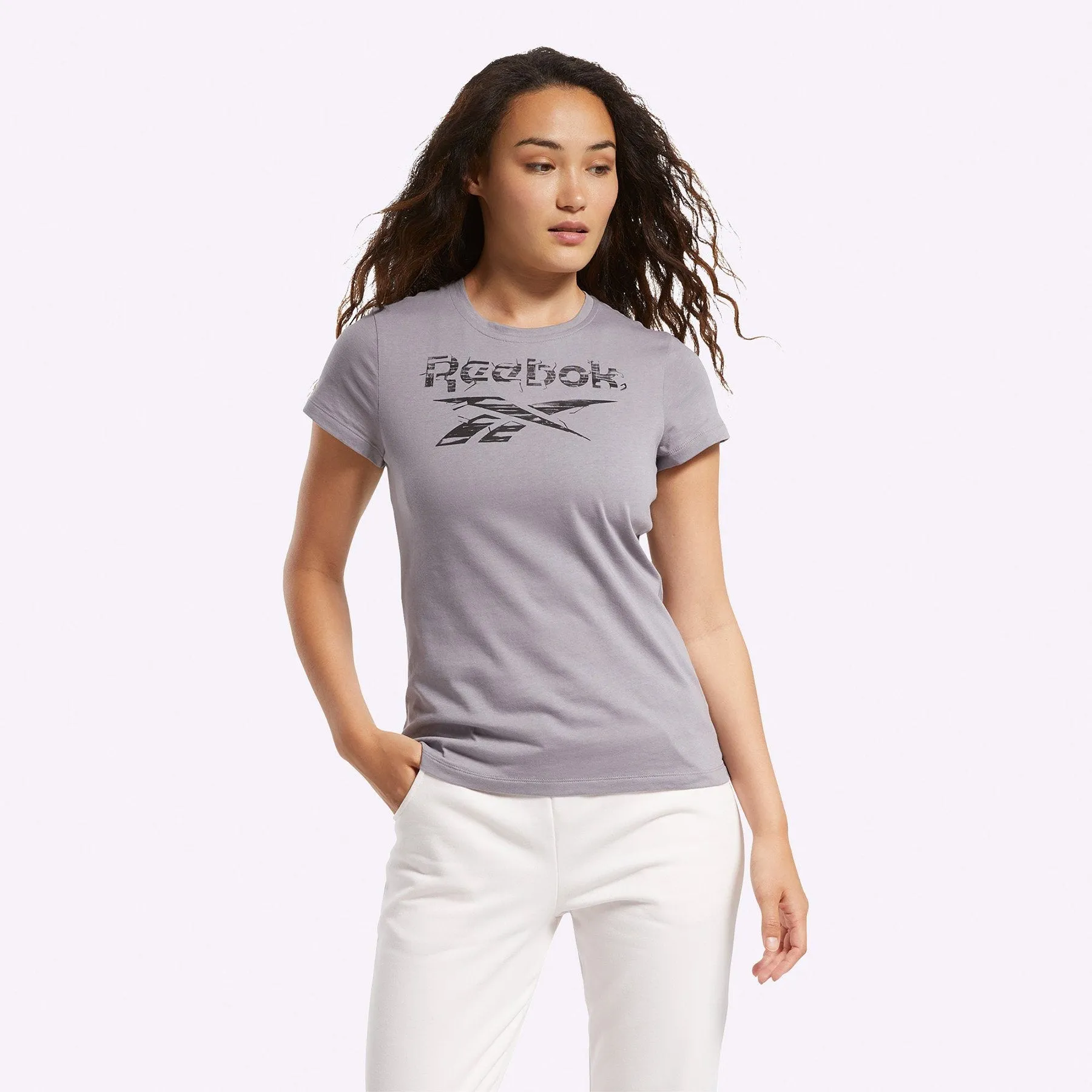 Reebok - Women's Training Essentials Stacked Logo Tee - GRAVITY GREY