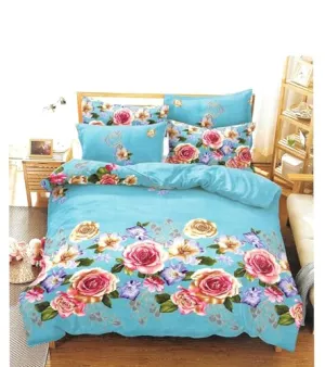 Royal Rose Queen Size Imported Microfiber Beautiful Double Bed Sheet 2 Pillow Cover (Light-Blue)