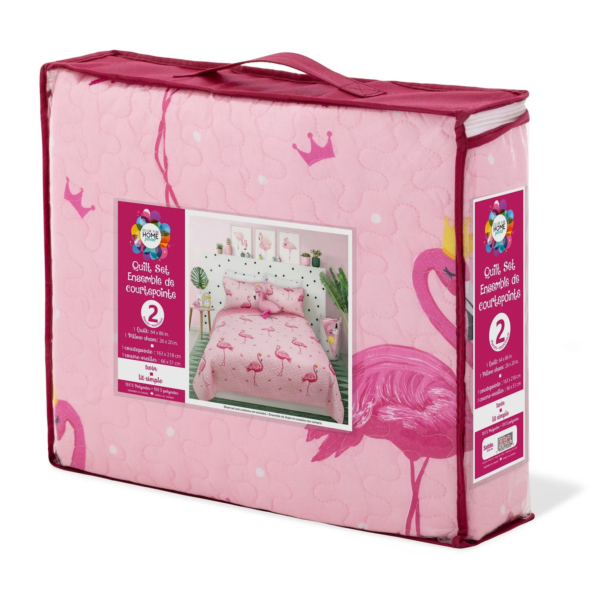 Safdie & Co. Quilt 3PC Set DQ Flamingo