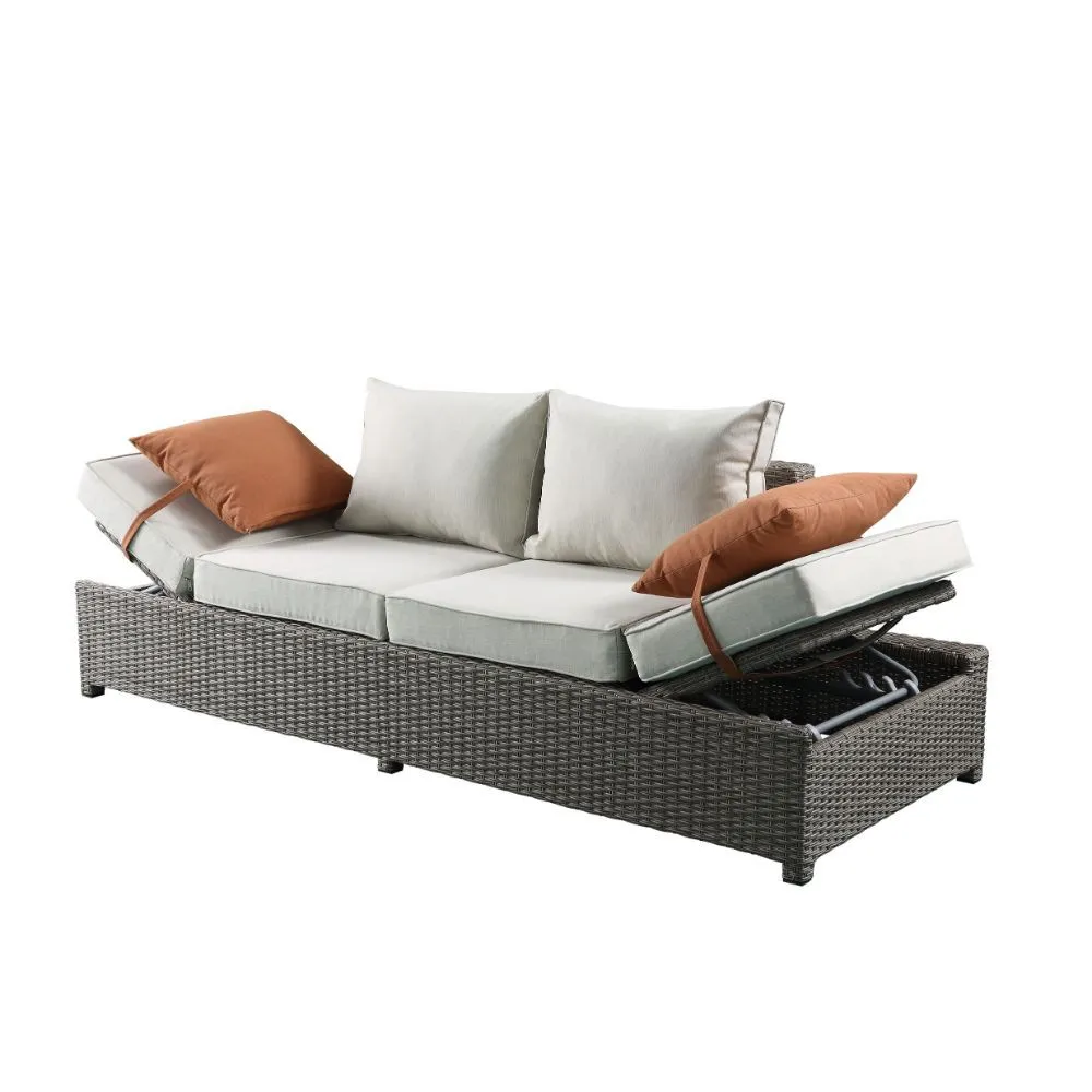 Salena - Patio Sofa & Ottoman - Beige Fabric & Gray Wicker - 26"