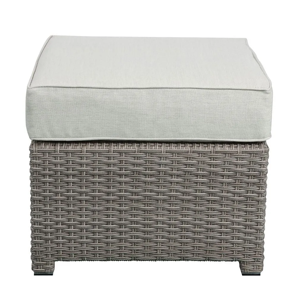 Salena - Patio Sofa & Ottoman - Beige Fabric & Gray Wicker - 26"