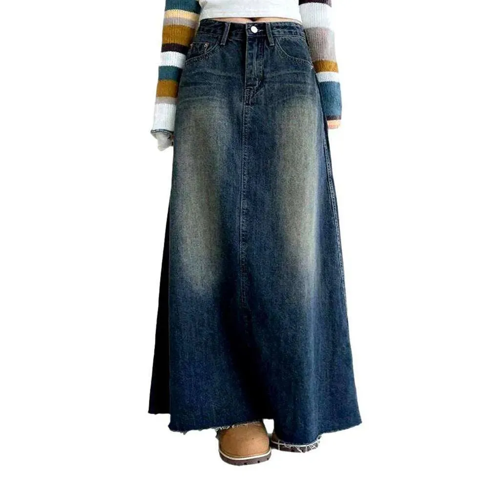 Sanded floor-length denim skirt