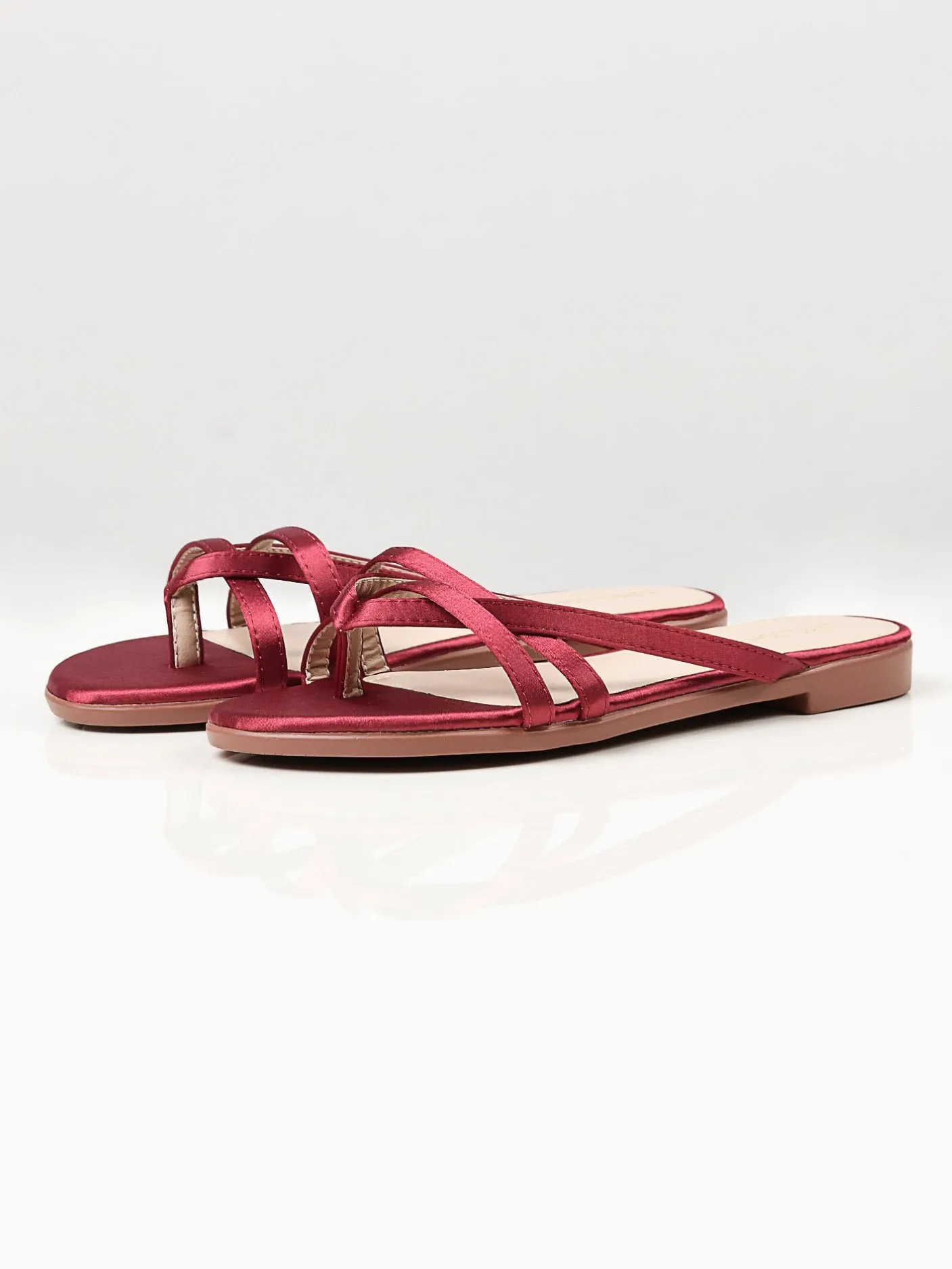 Satin Strap Flats - Maroon