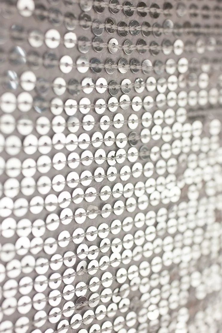 Shiny Silver Sequins & Beads on Silk Chiffon JEC-132-49 Fabric