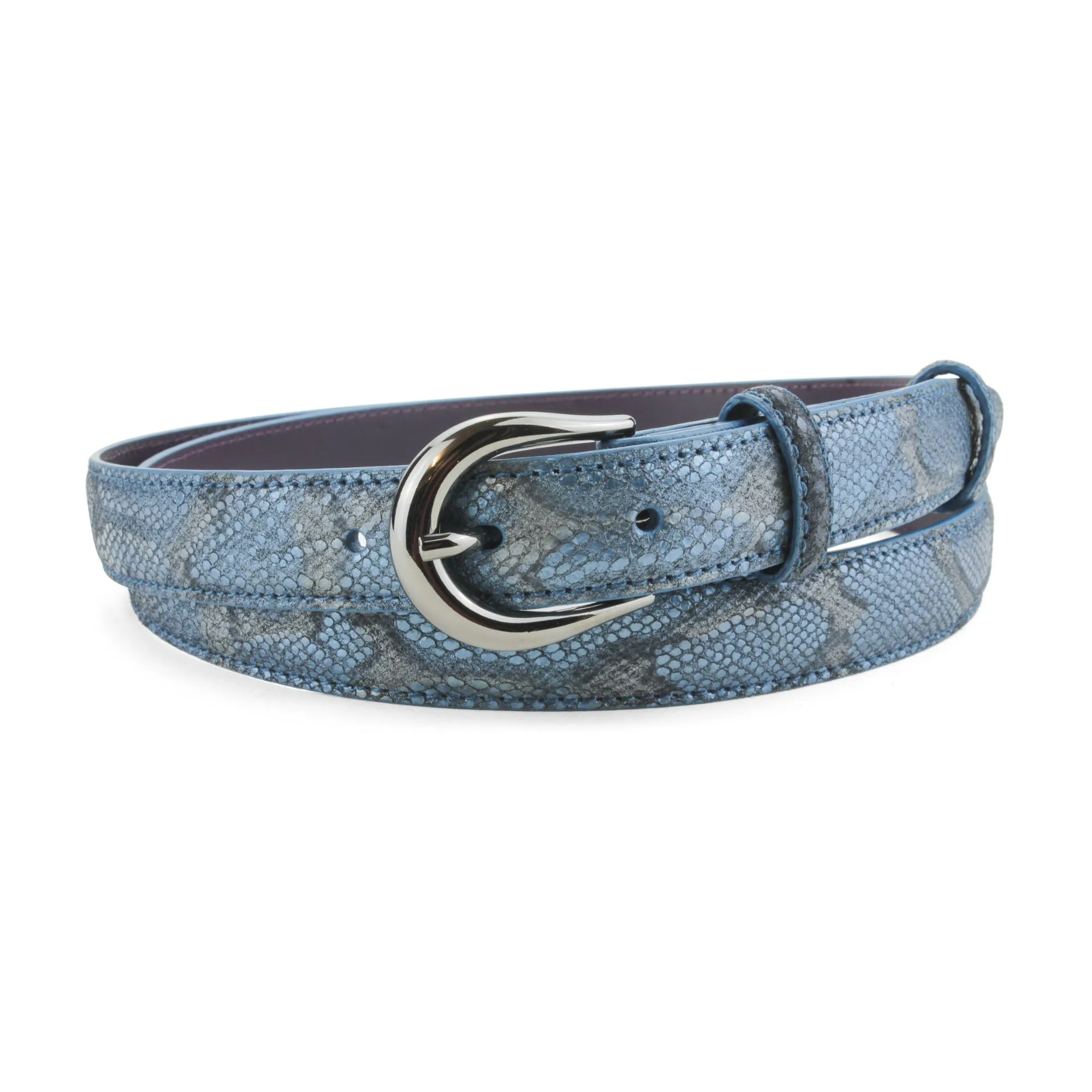 Skinny Summer Blues Metallic Python Effect Belt