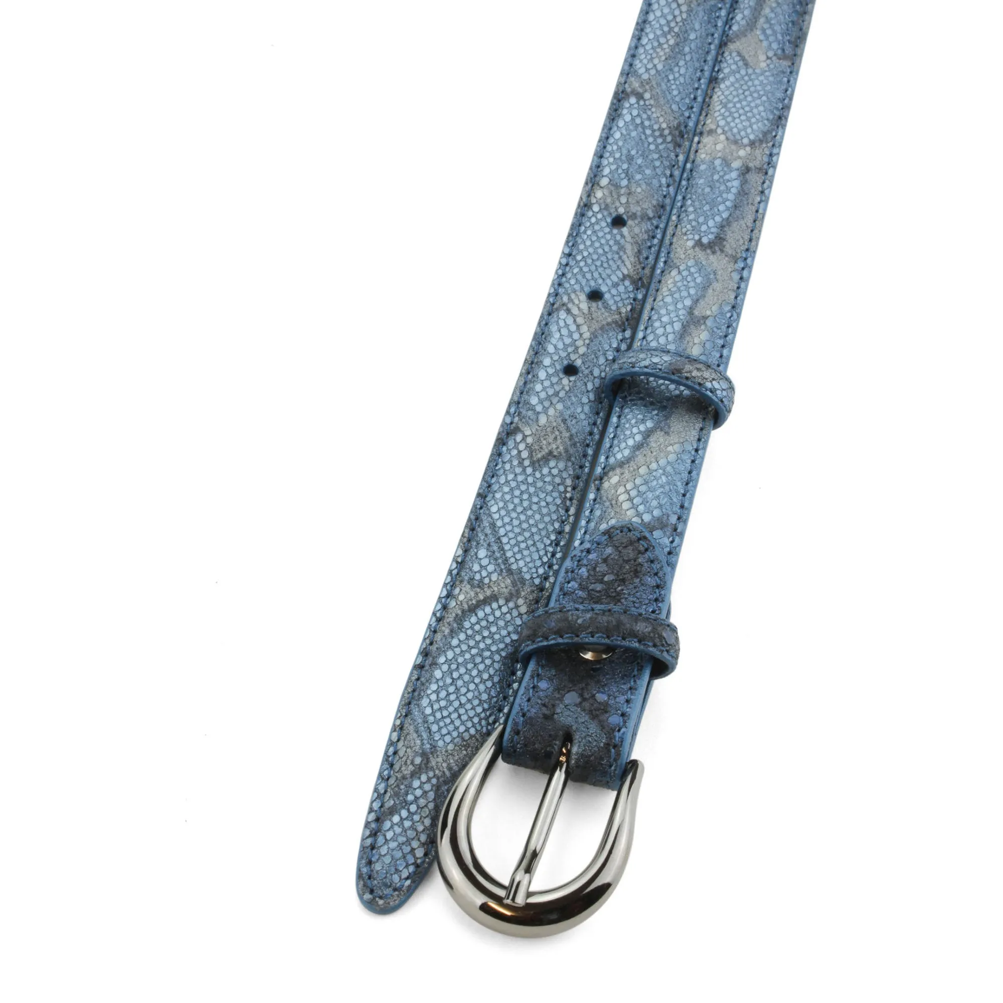 Skinny Summer Blues Metallic Python Effect Belt