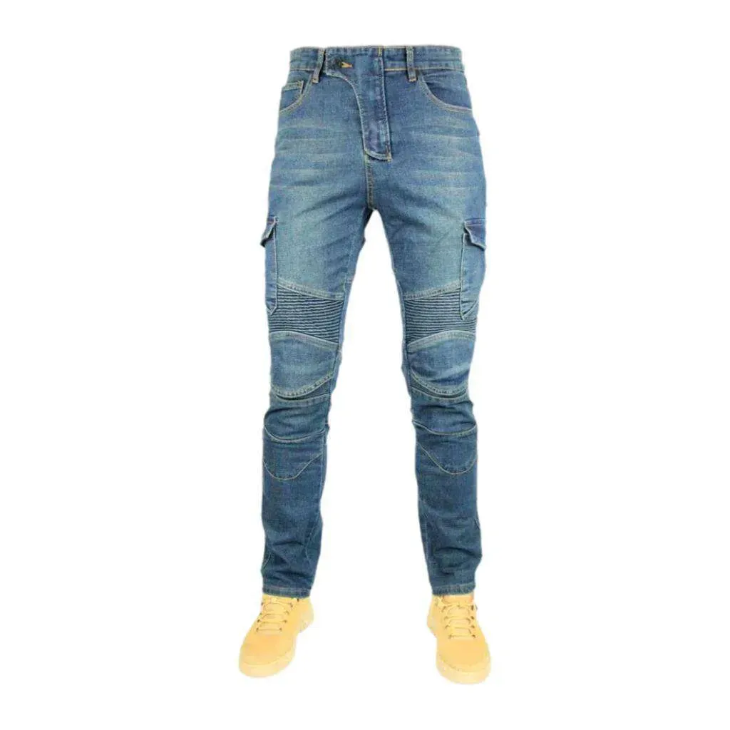 Slim wear-resistant men's moto jeans