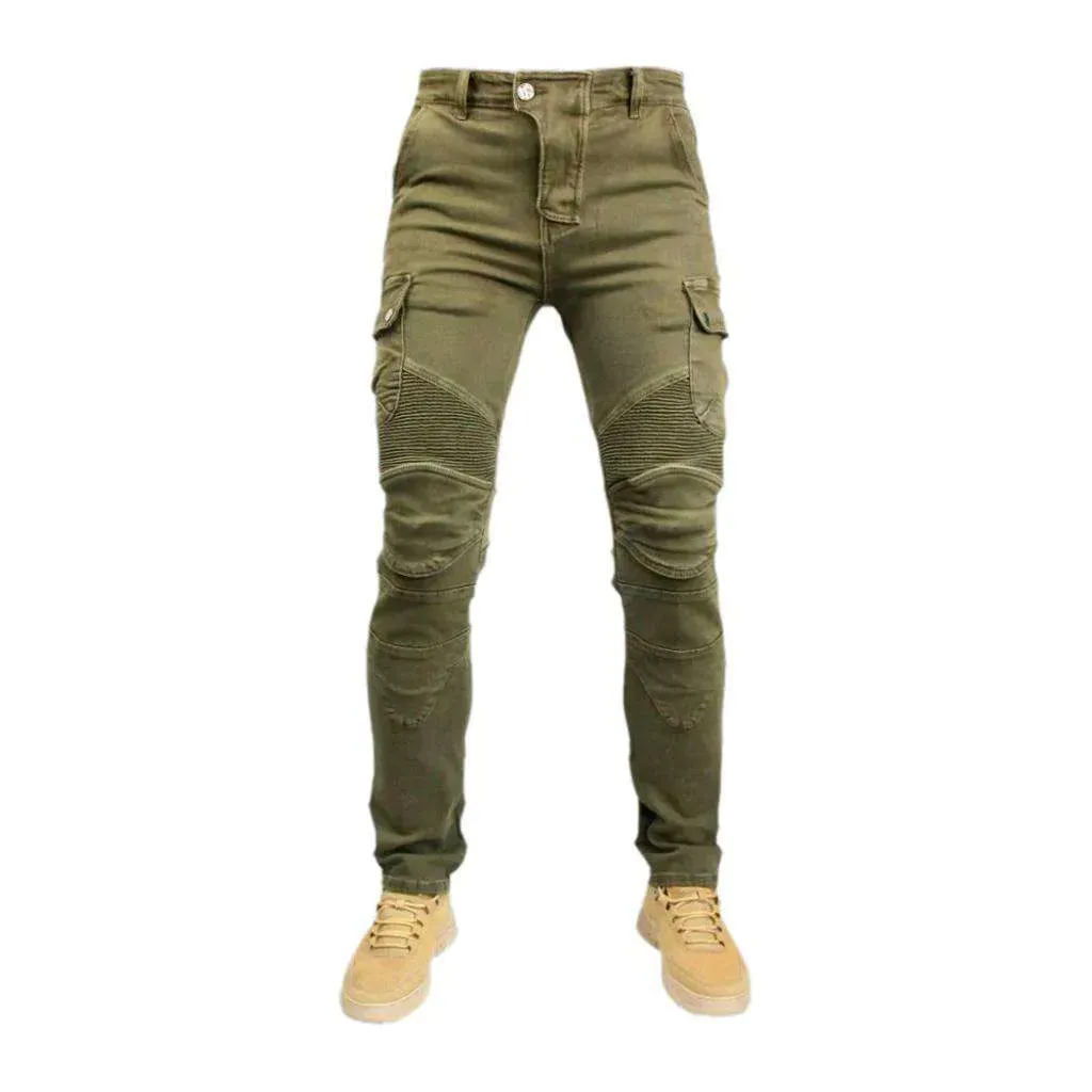 Slim wear-resistant men's moto jeans