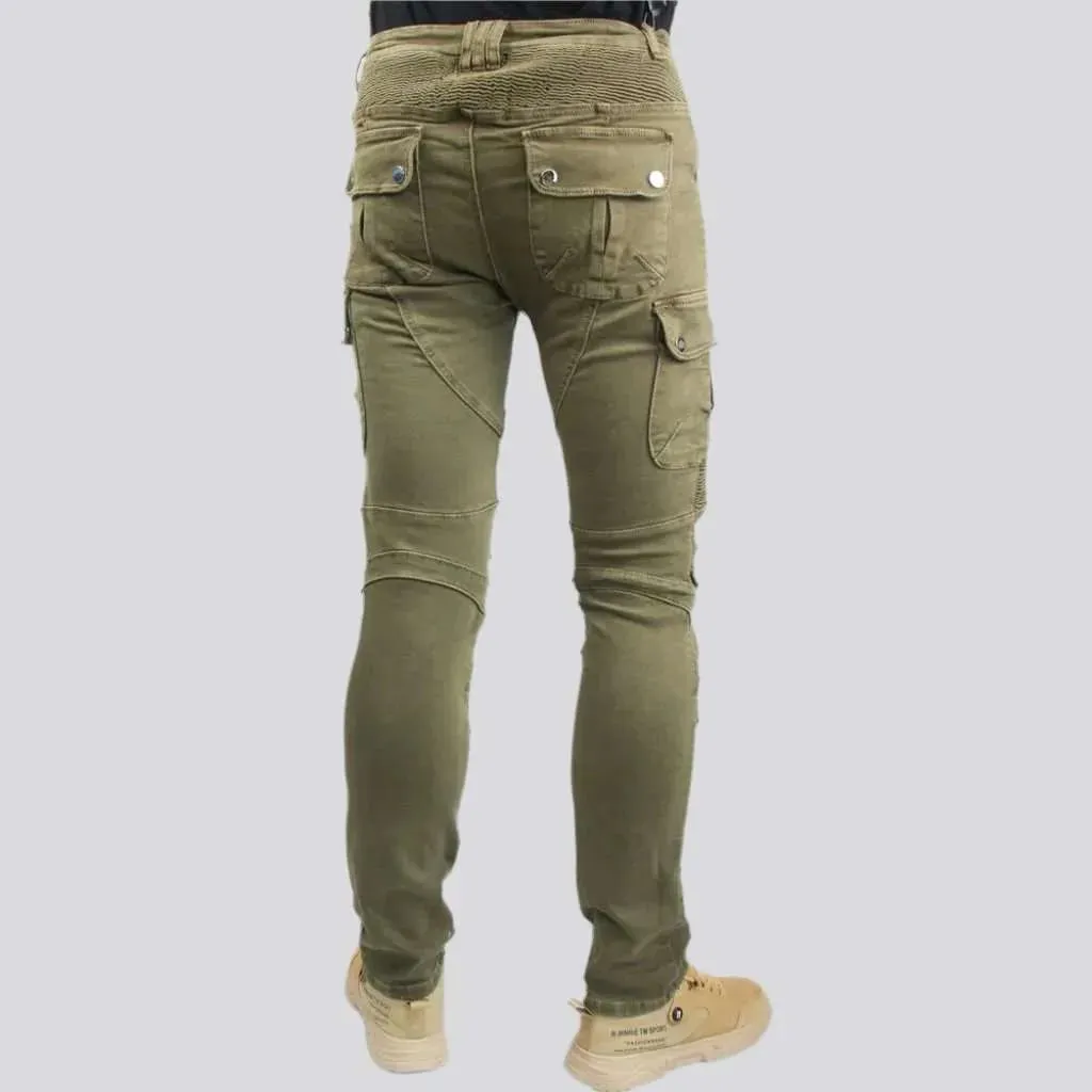 Slim wear-resistant men's moto jeans