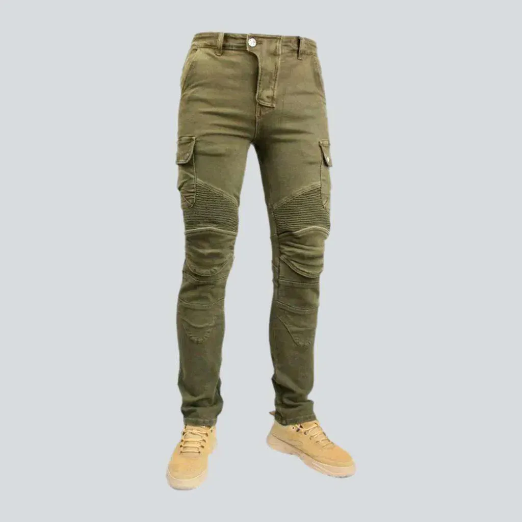 Slim wear-resistant men's moto jeans