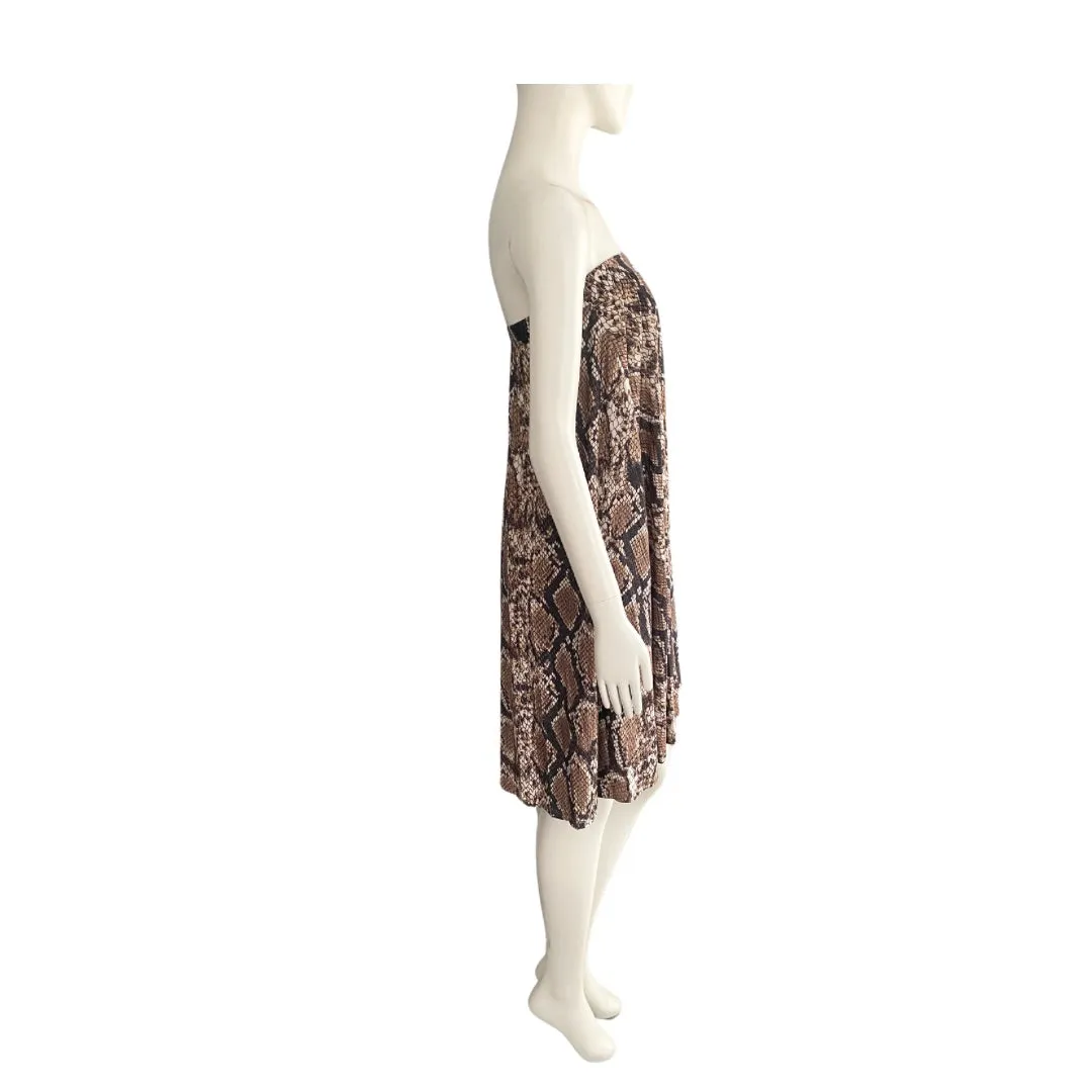 Snakeskin Pleated Midi Skirt Brown SIZE 14