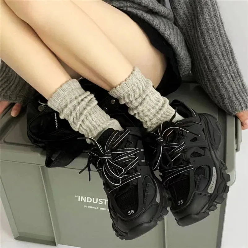 Sohiwoo 1 Pair Women Winter Cashmere Wool Warm Socks Solid Japanese Girls Harajuku JK Lolita Long Socks Retro Elastic Streetwear Socks