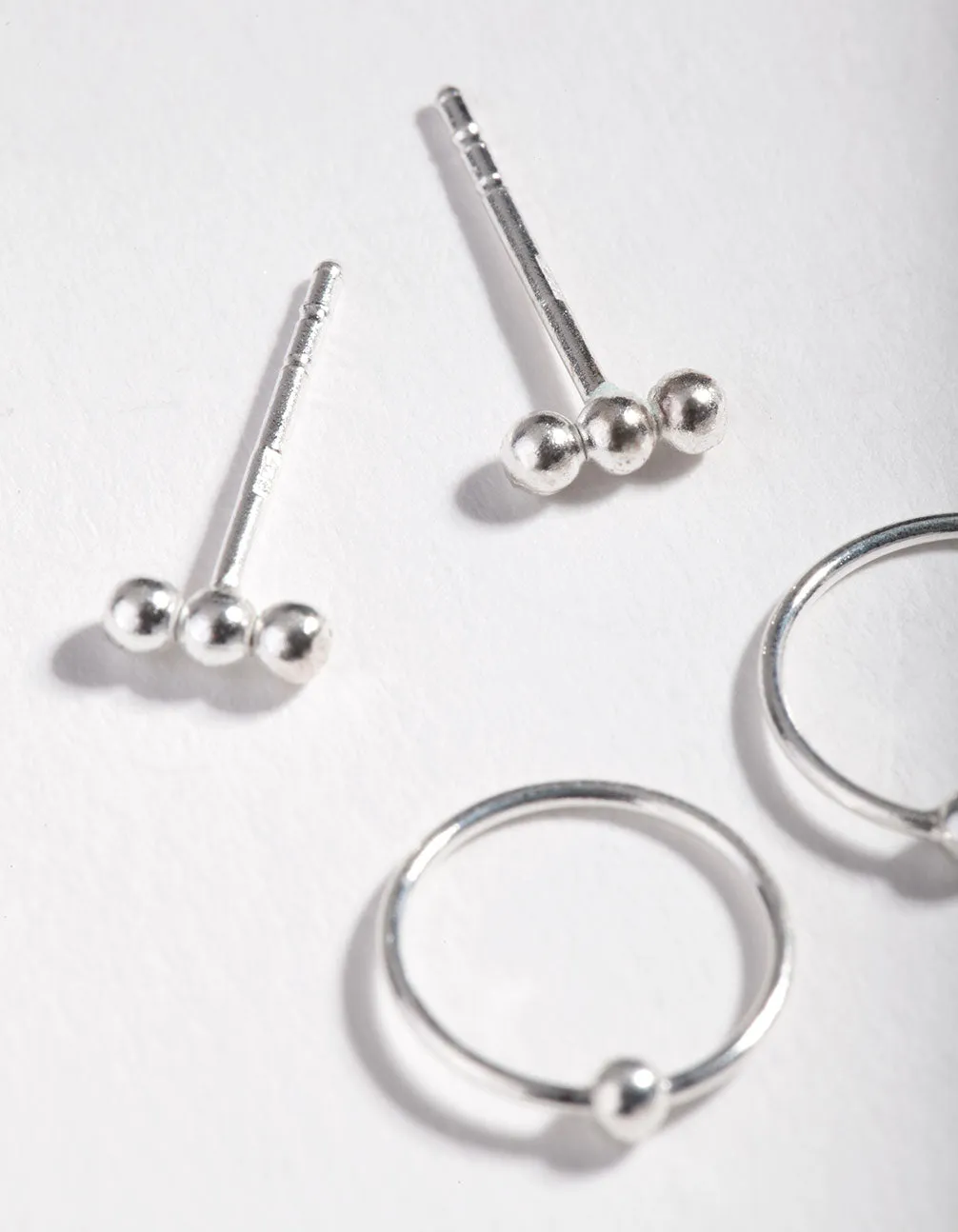 Sterling Silver Ball Stud Hoop Earrings