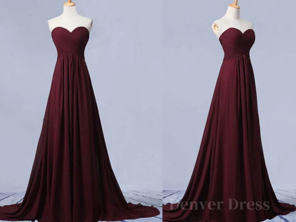 Sweetheart Neck Maroon Long Prom Dresses Burgundy Long Formal Bridesmaid Dresses