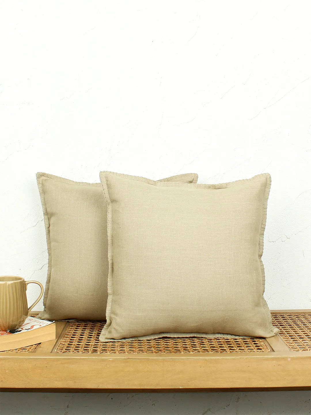 Tamarind Set Of 2 Cushion Covers - (Beige) - 40x40cm