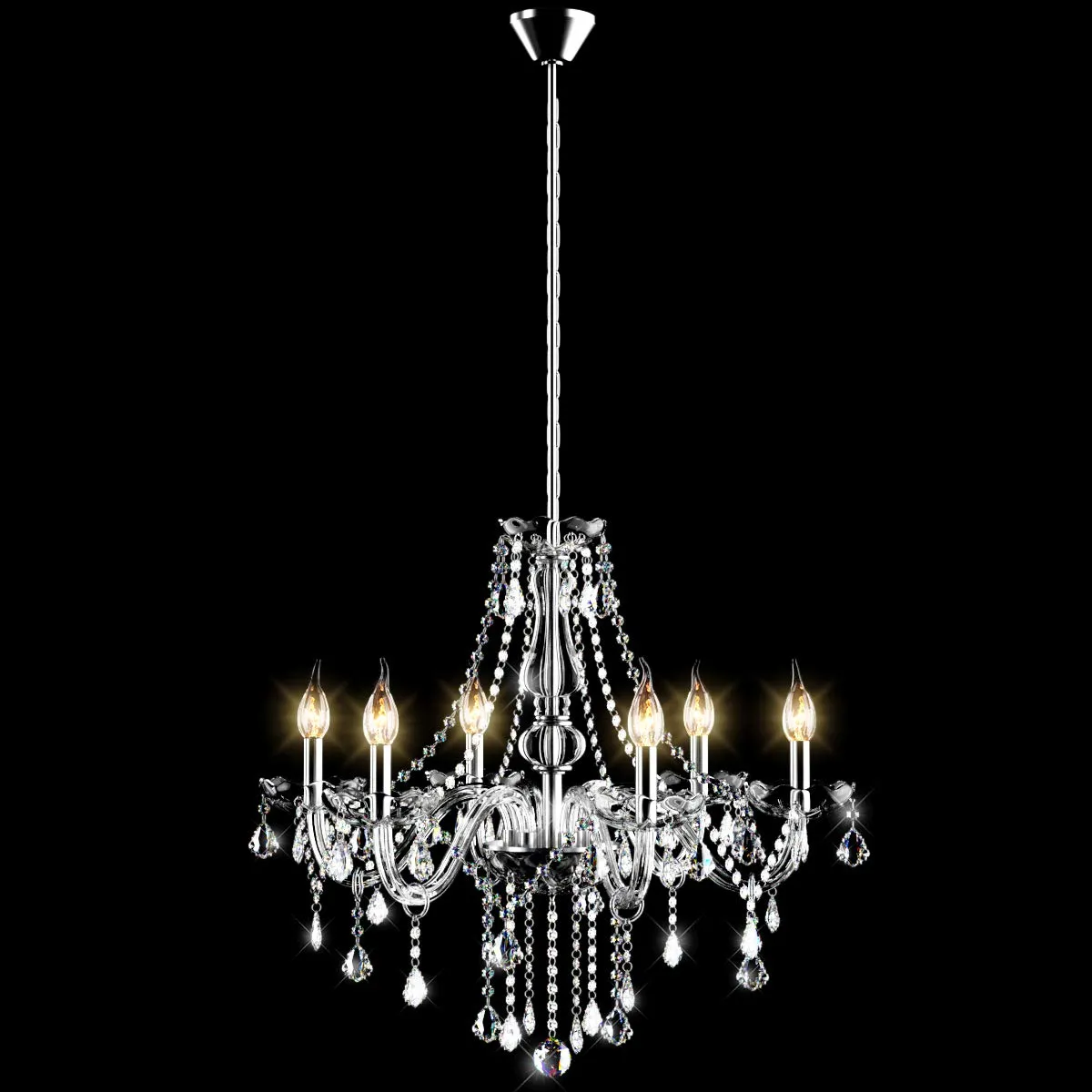 Tangkula Crystal Chandelier, 6 Light Ceiling Lighting Fixture (Transparent)