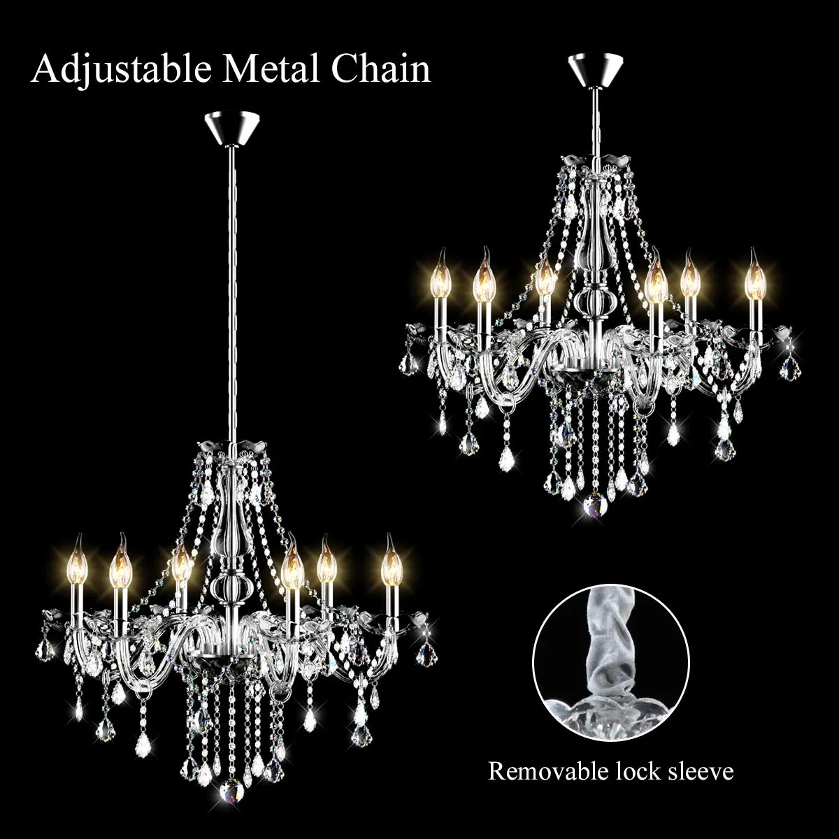 Tangkula Crystal Chandelier, 6 Light Ceiling Lighting Fixture (Transparent)