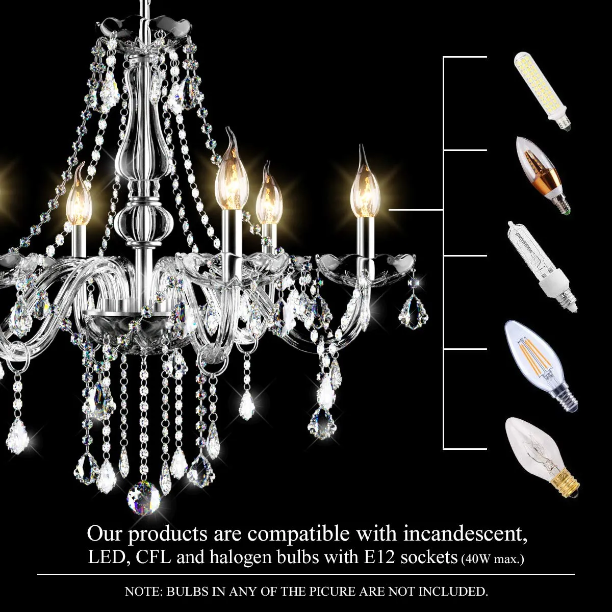 Tangkula Crystal Chandelier, 6 Light Ceiling Lighting Fixture (Transparent)