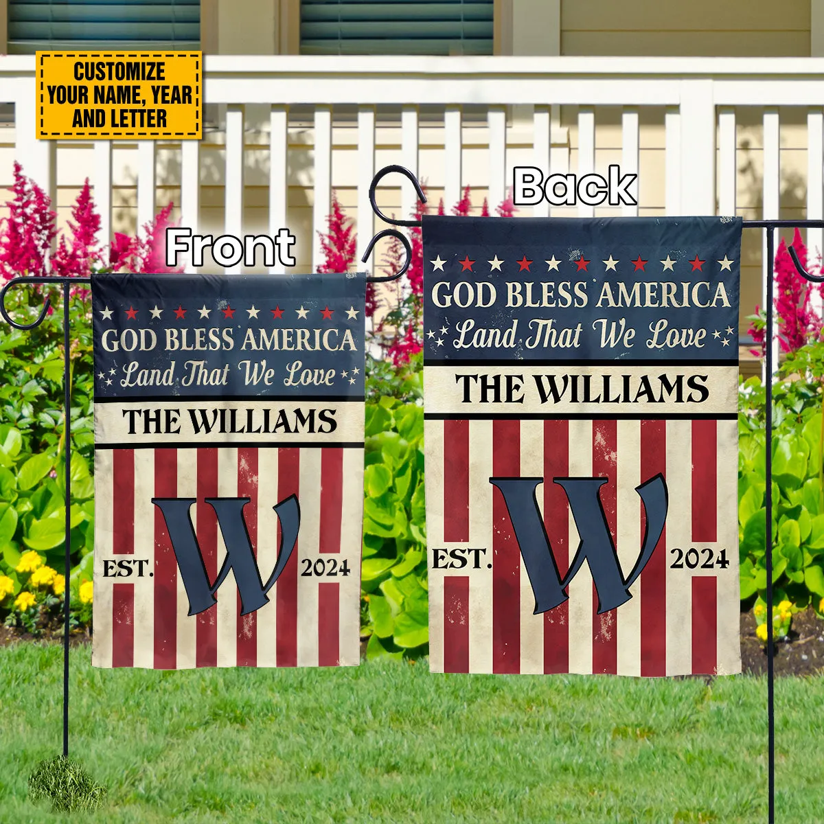 Teesdily | Customized American Flag Jesus House Flag, God Bless America Land That We Love Garden Flag, Patriotic American Flag