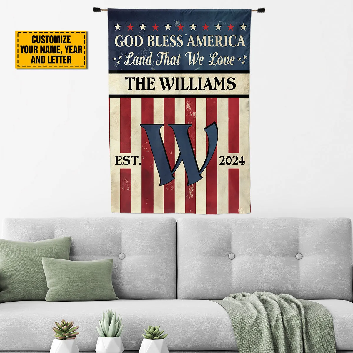 Teesdily | Customized American Flag Jesus House Flag, God Bless America Land That We Love Garden Flag, Patriotic American Flag