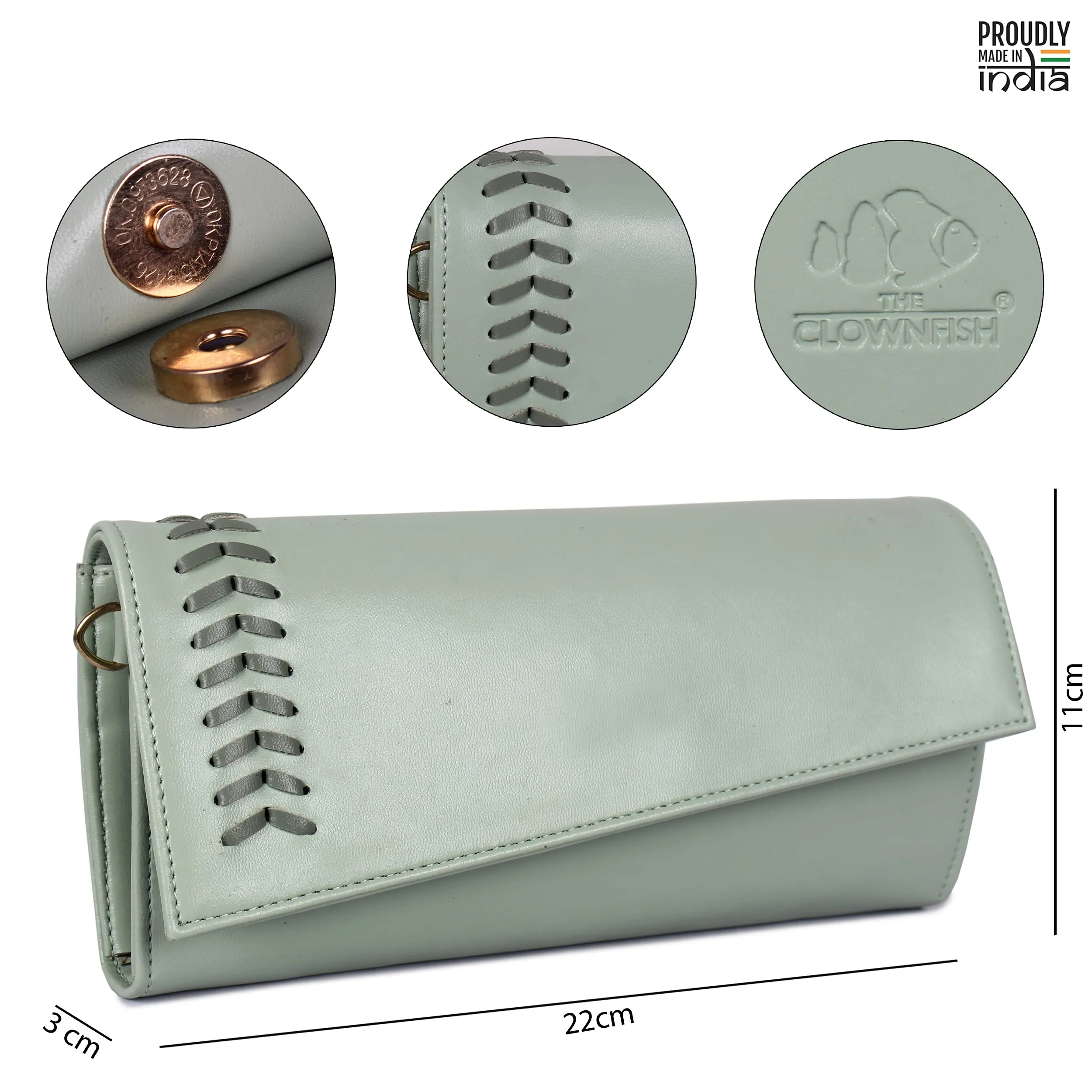 THE CLOWNFISH Myra Collection Womens Wallet Clutch Ladies Purse Sling Bag with Card slots (Pistachio Green)