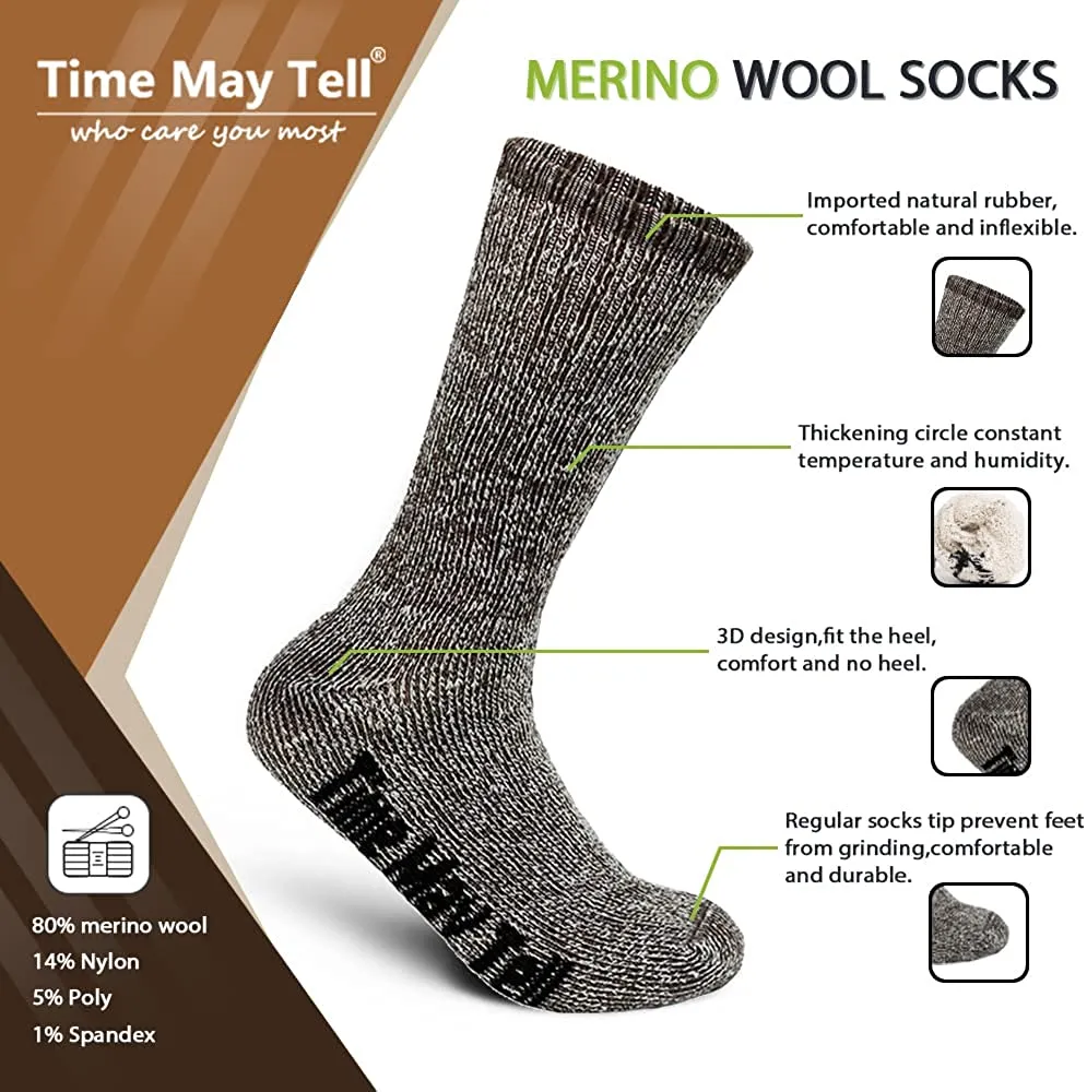 Time May Tell Mens Merino Wool Hiking Cushion Socks Pack (2/4 Pair ,6-13 Size)