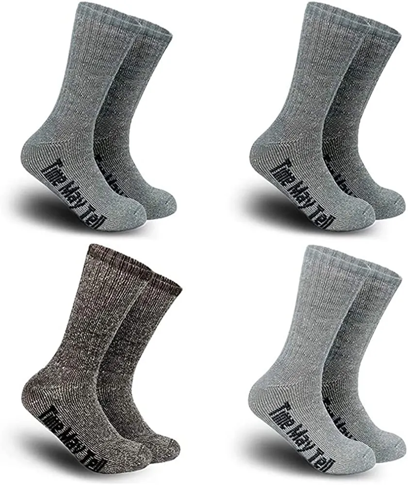 Time May Tell Mens Merino Wool Hiking Cushion Socks Pack (2/4 Pair ,6-13 Size)