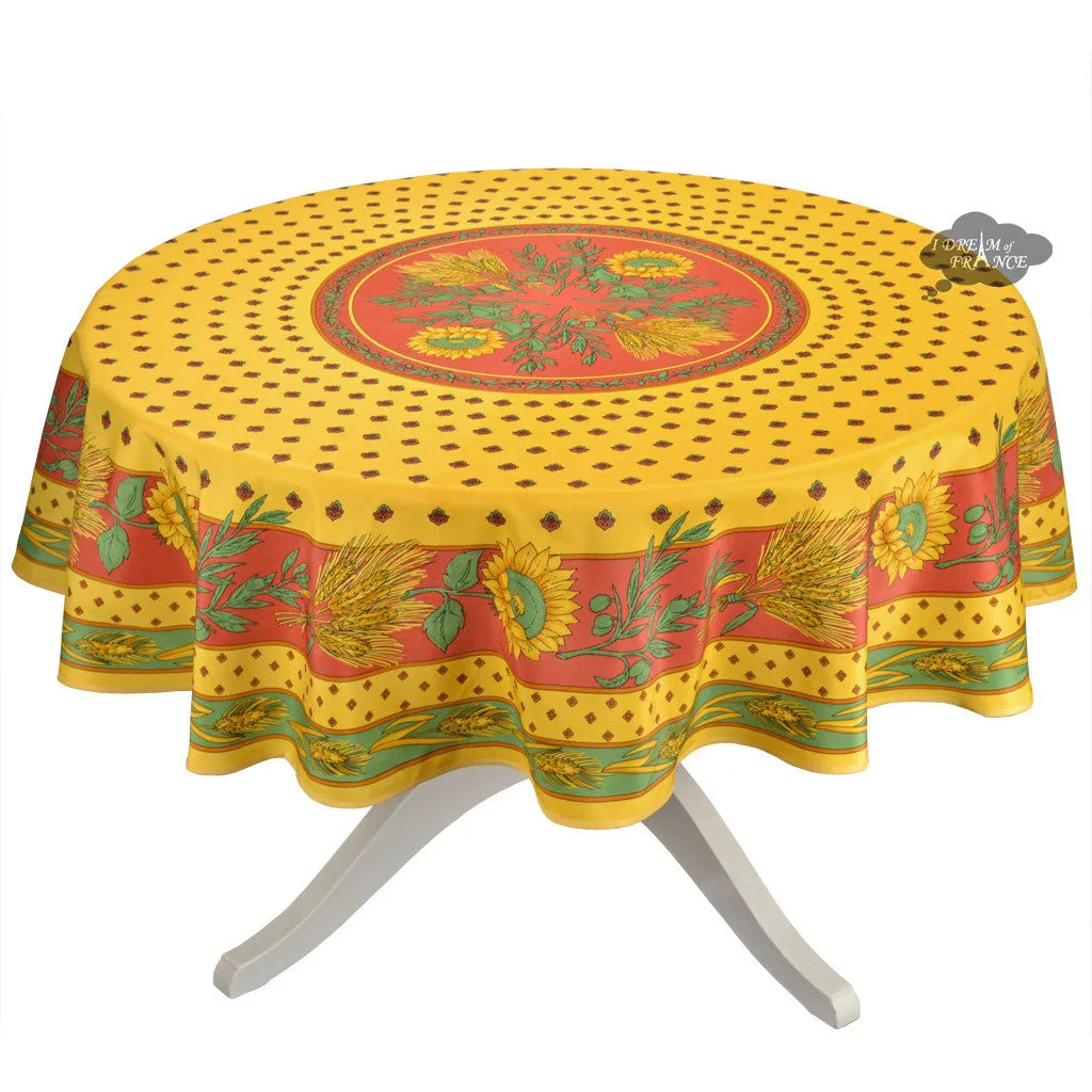 Tournesol Red/Yellow French Provencal Polyester Tablecloth - 70" Round