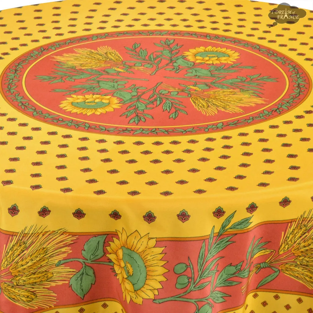 Tournesol Red/Yellow French Provencal Polyester Tablecloth - 70" Round