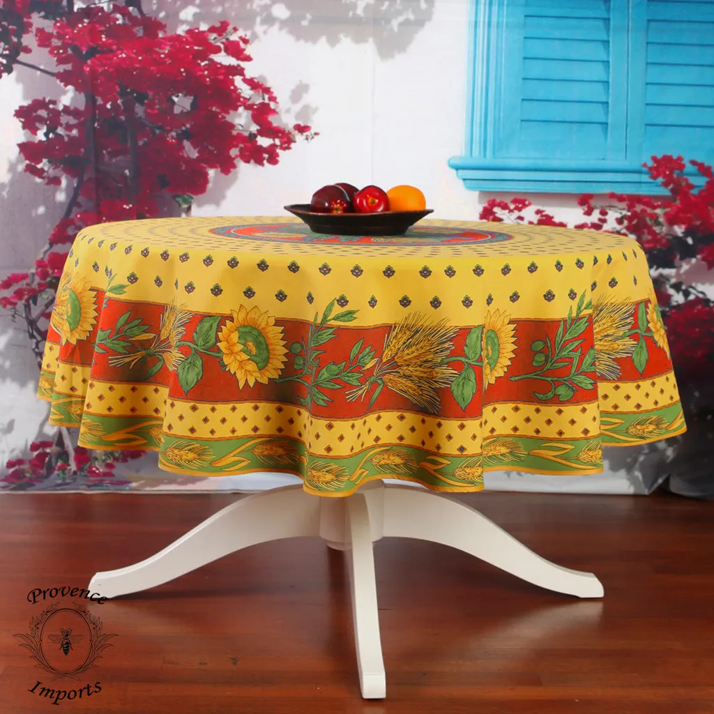 Tournesol Red/Yellow French Provencal Polyester Tablecloth - 70" Round