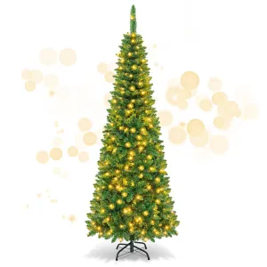 versatile 6.5ft Pre-Lit Pencil Christmas Tree Traditional Indoor Decoration 6.5' 6.5'