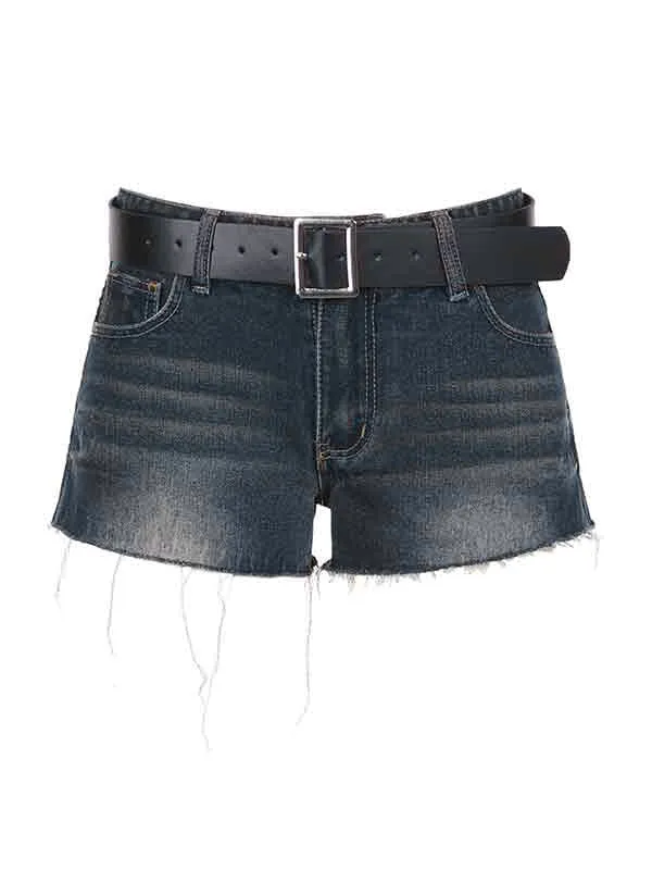 Wenkouban Dark low waist denim shorts with belt