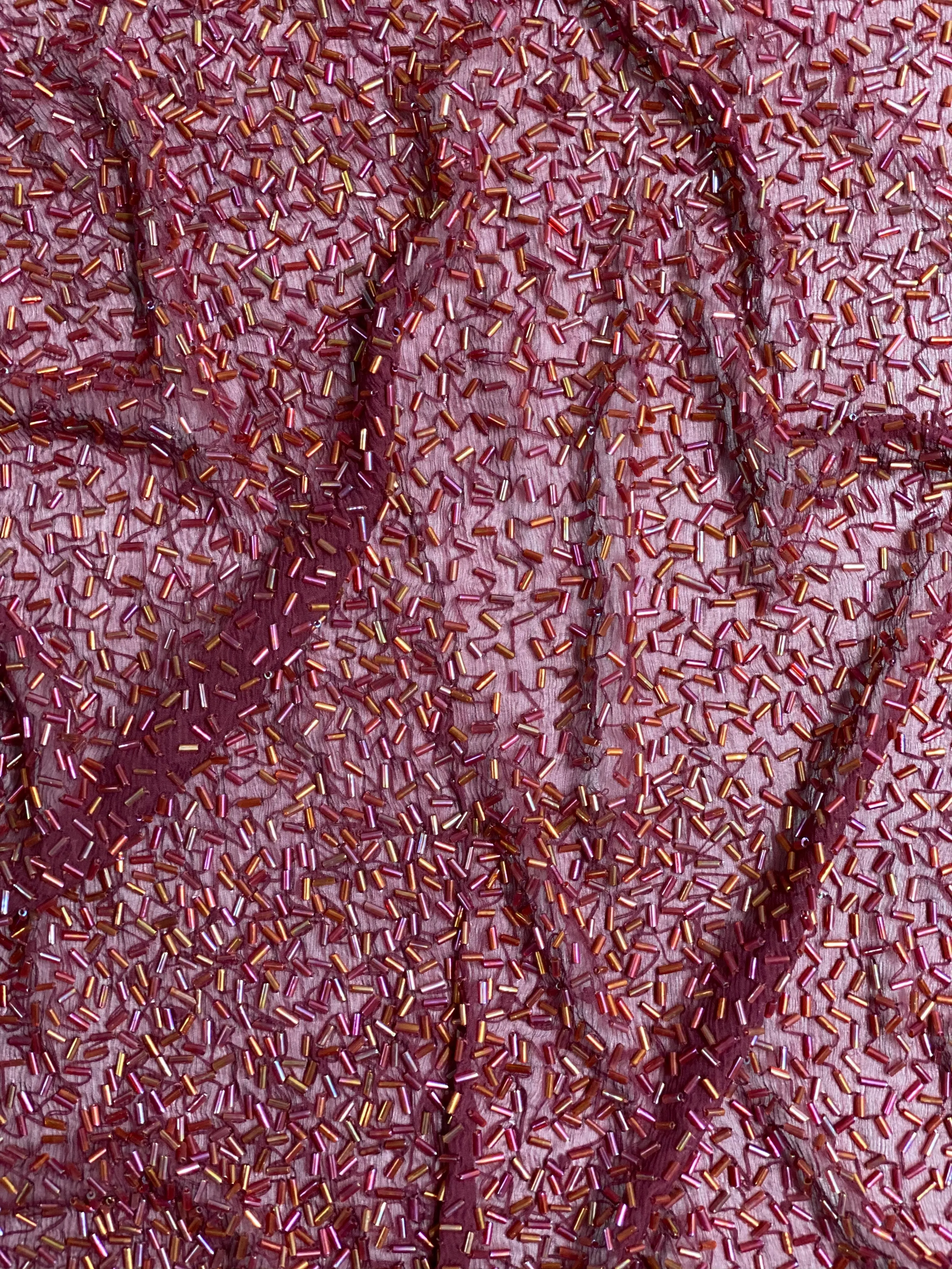 Wine Sequin & Beads On Silk Chiffon JEC-148-1 Fabric