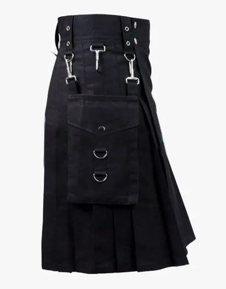 WITH DETACHABLE POCKETS-BLACK KILT