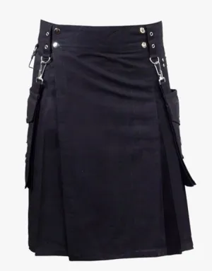 WITH DETACHABLE POCKETS-BLACK KILT