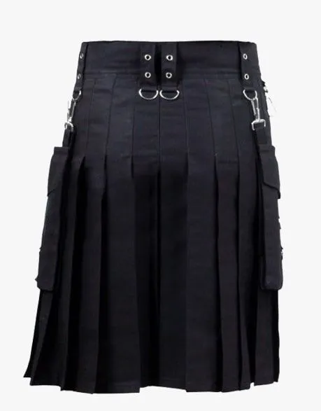 WITH DETACHABLE POCKETS-BLACK KILT